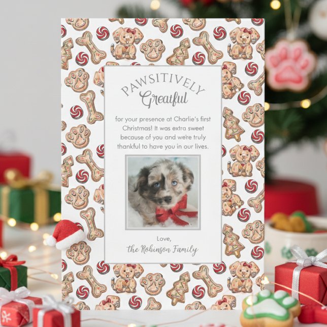 Galletas para Perros Navidad del Cachorro Tarjeta  (Christmas Pawsitively Grateful Puppy 1st Xmas Pet Thank You Cards. Cute Colorful Gingerbread Cookies)