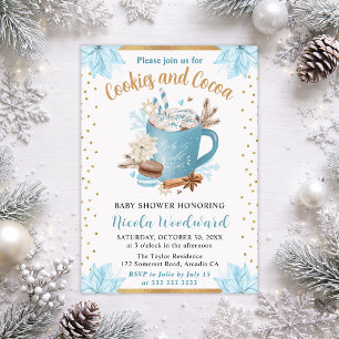 Galletas y cacao de invierno azul Invitación al ba