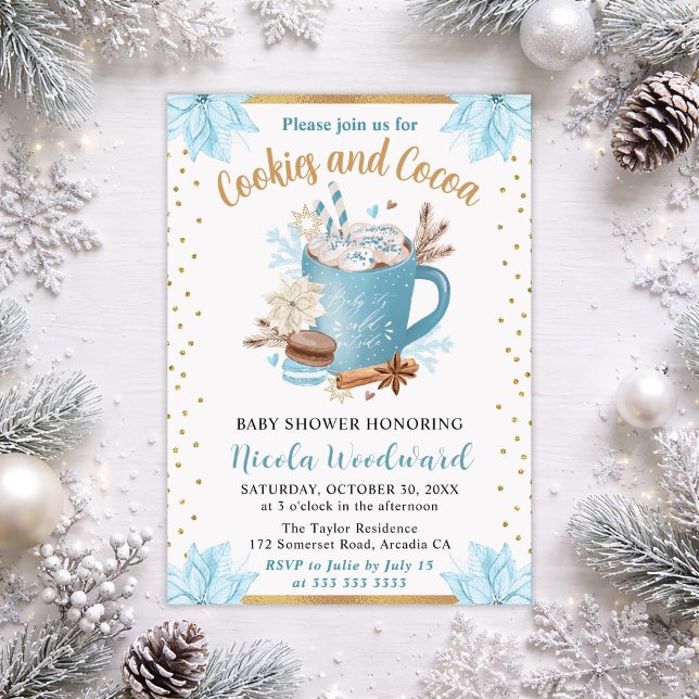 Galletas y cacao de invierno azul Invitación al ba (Subido por el creador)