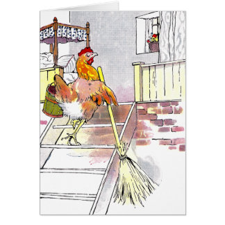 Gallina con las escaleras del montaje de la escoba