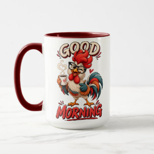 Gallina de dibujos animados linda con taza