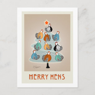 Gallinas de cerezo con tarjeta de Navidad de árbol