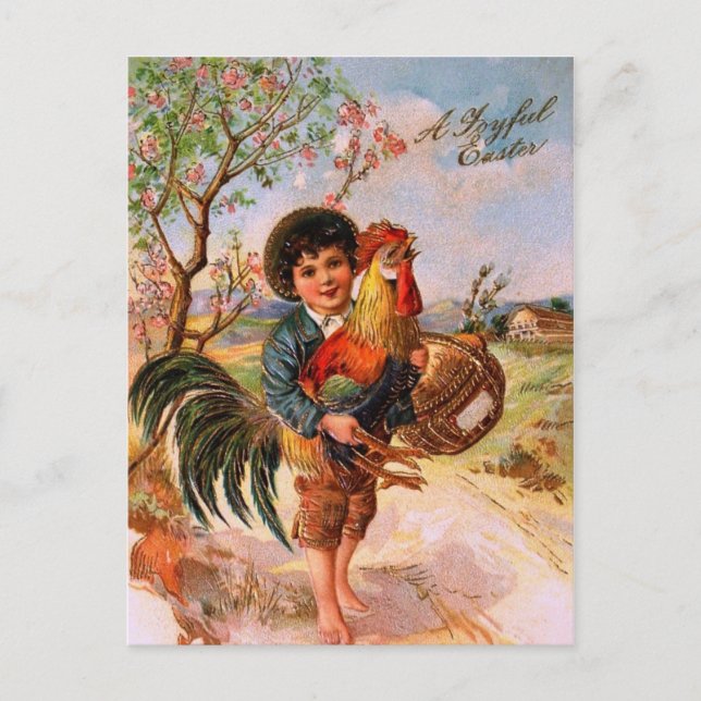 Gallo antiguo del muchacho de Pascua de la postal (Anverso)