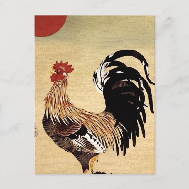 Gallo cantando de Ito Jakuchu Tarjeta postal (Anverso)