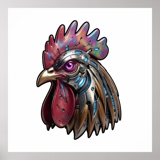 Gallo Ciberpunk Arte Mecánico Iridescente (Frente)