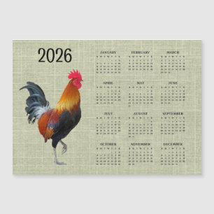 Gallo Colorido Calendario 2026 Tarjeta Magnética