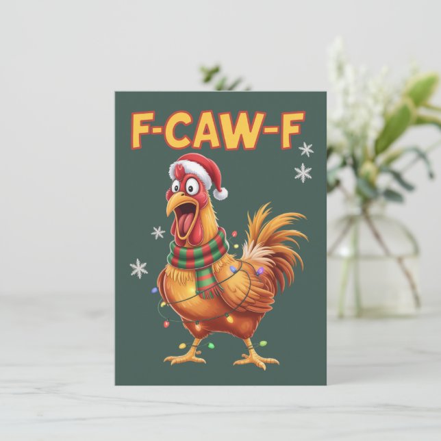 Gallo de Navidad gritando F Caw F divertido Pollo  (Anverso de pie)