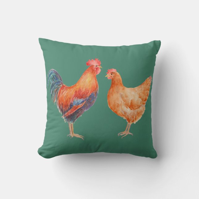 Gallo del pollo de la acuarela y almohada de la (Anverso)