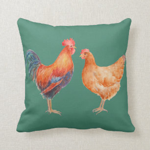 Gallo del pollo de la acuarela y almohada de la