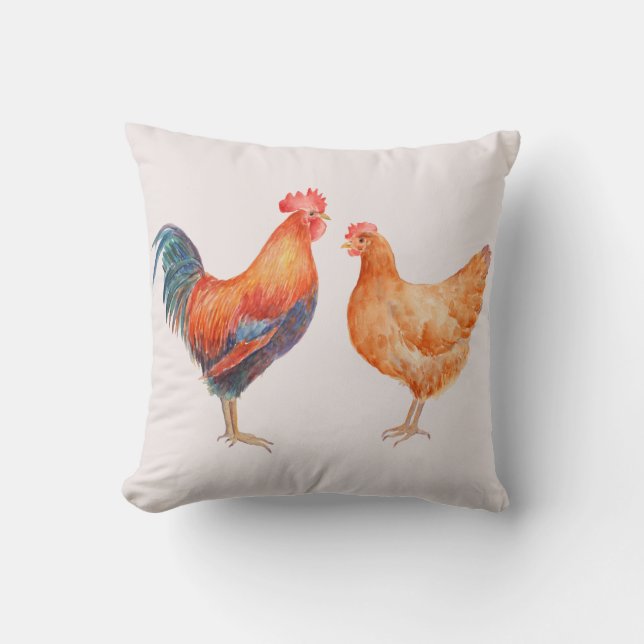 Gallo del pollo de la acuarela y almohada de la (Anverso)