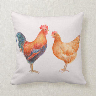 Gallo del pollo de la acuarela y almohada de la