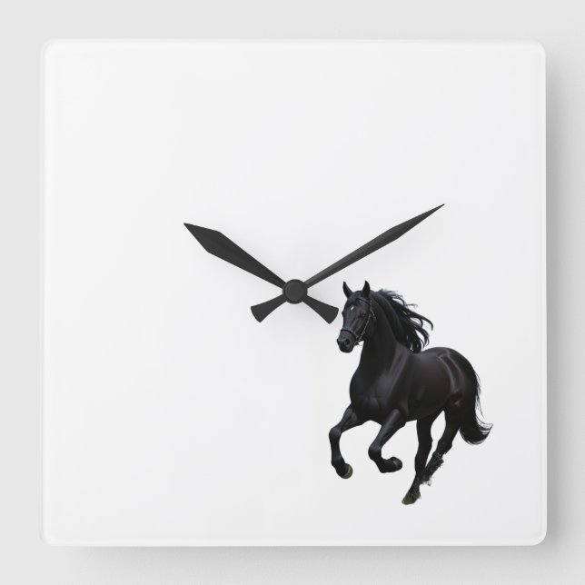 Gallop elegante: Reloj de pared de caballos negro" (Anverso)