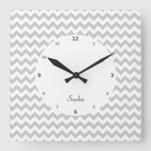 Galones grises en el reloj de pared blanco