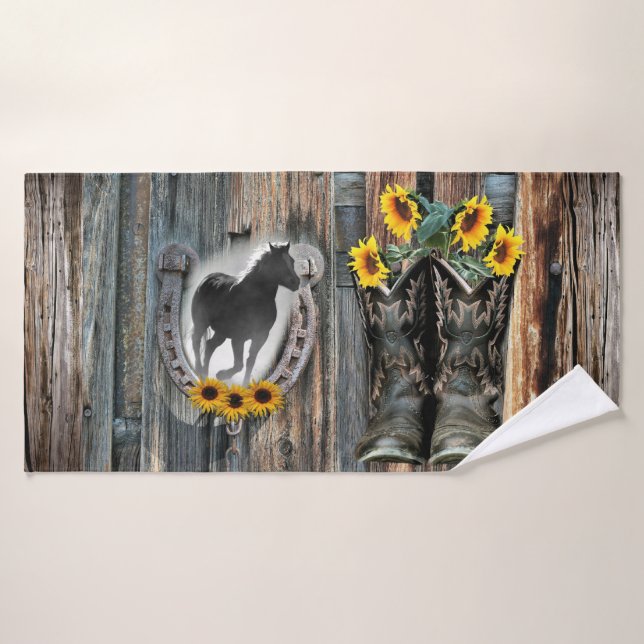 Galopando Cowboy Boots Horseshoe Sunflowers (Toalla de baño)