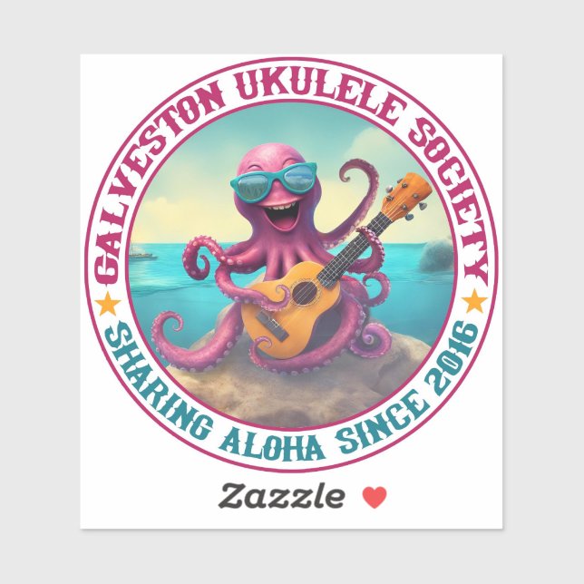 Galveston Ukulele Society GUS Round Vinyl Pegatina (Hoja)