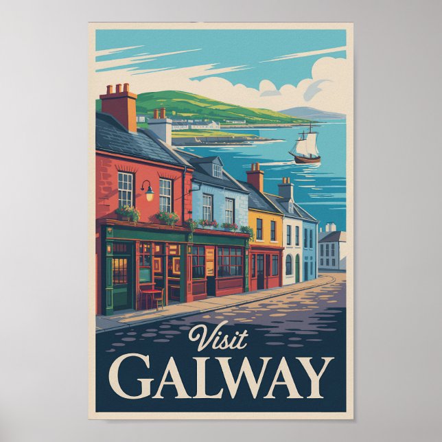 Galway Irlanda Ilustracion Viajes arte Vintage (Frente)