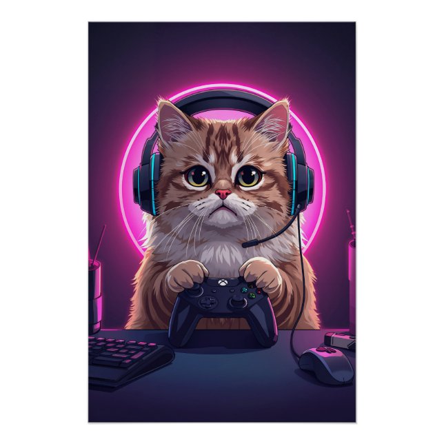 Gamer Cat Kids Poster – Funny Cartoon Kitten (Anverso)