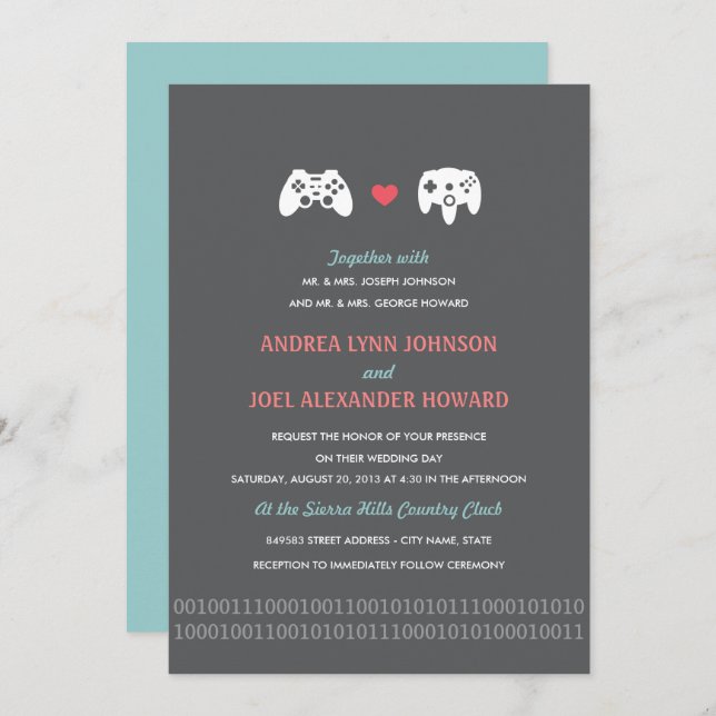 Gamer Controller Love Wedding Invitaciones - Rojo  (Anverso / Reverso)