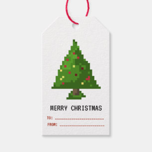 Gamer Pixel 8 bits etiqueta de regalo de Navidad d