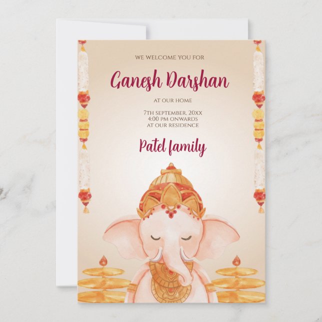 Ganesh Chaturthi tarjeta Digital Ganpati invita (Anverso)