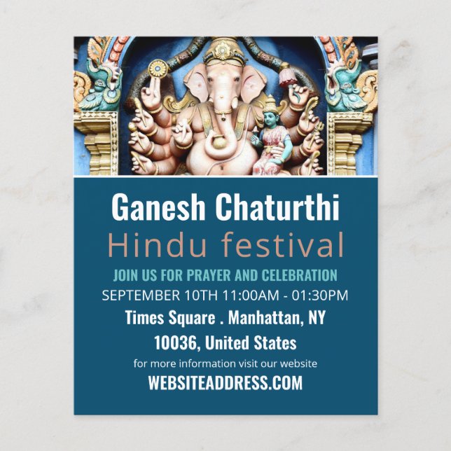 Ganesh el dios hindú, publicidad de eventos hindúe (Frente)