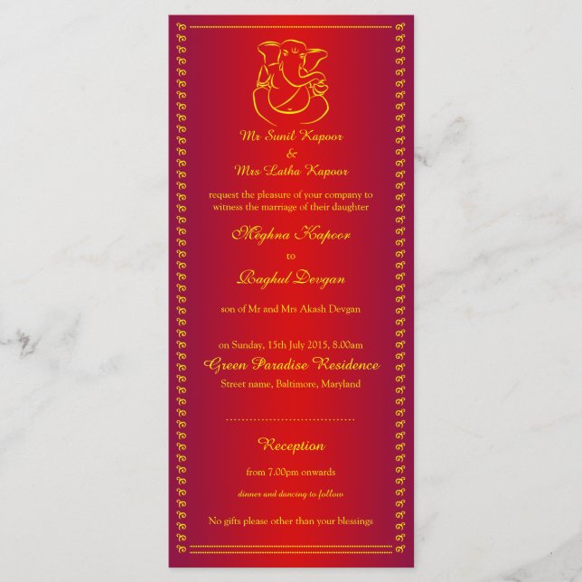Ganesh | Tarjetas de rack de Dios rojo de la India (Anverso)