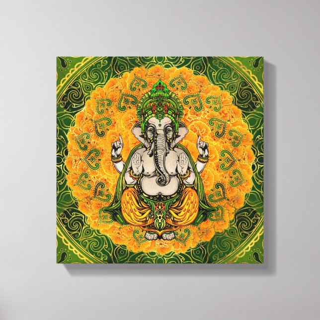 Ganesha en flores de Marigold y decoración de oro (Anverso)