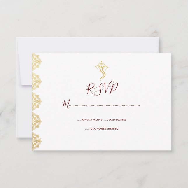Ganesha Roja y Oro y RSVP India Mehndi (Anverso)