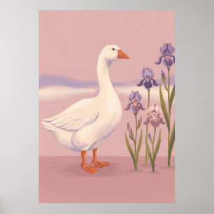 Ganso blanco con arte pastel de lirios de lavanda