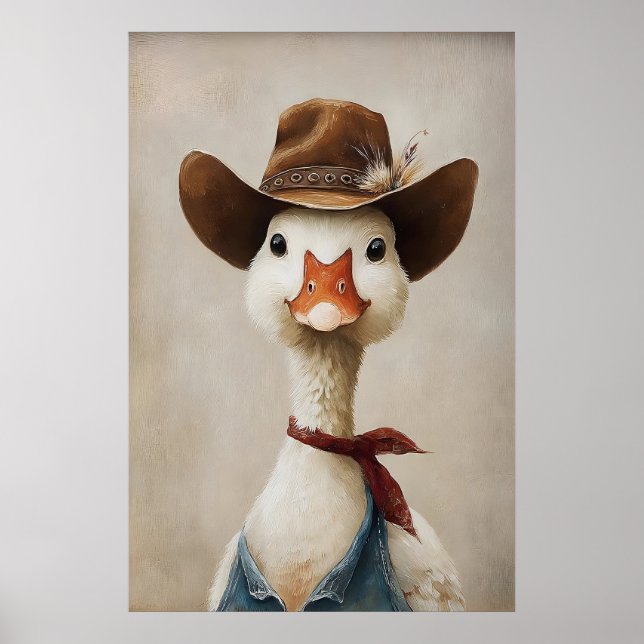 Ganso con sombrero de vaquero, arte de pared de ga (Frente)