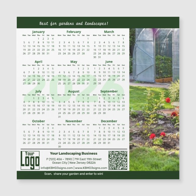 Garden Landscape Green White 2026 Calendar Magnet (Anverso)