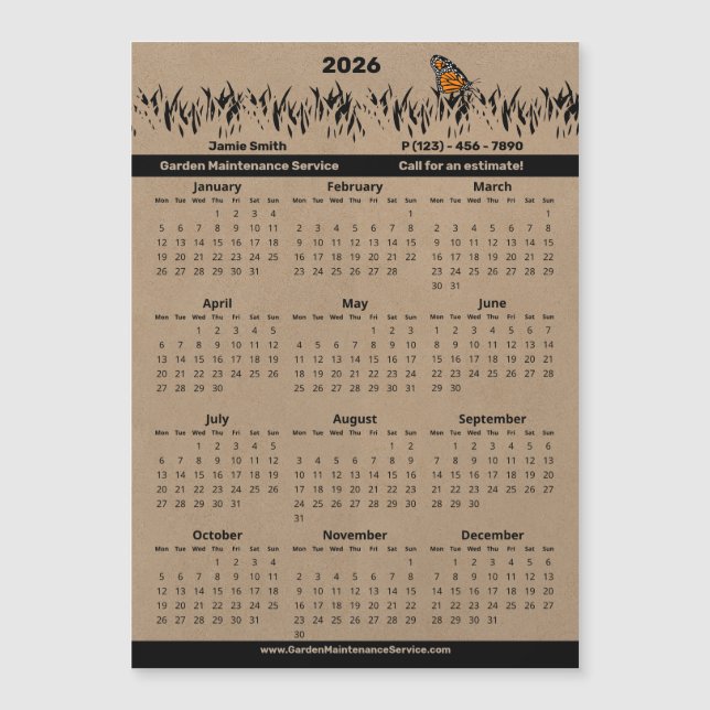 Garden Maintenance Service Magnetic 2026 Calendar (Anverso)
