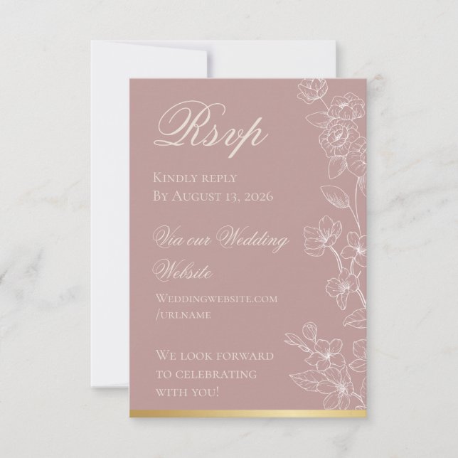 Garden Party Mauve and Gold RSVP Card (Anverso)