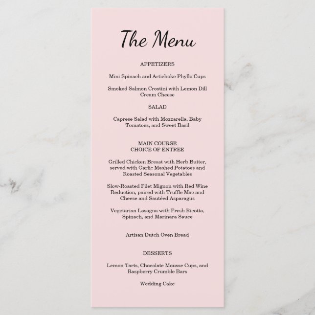 Garden Rose Pink Wedding Menu  (Anverso)