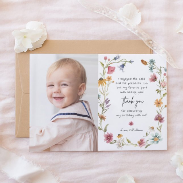 Garden Wildflower 1er cumpleaños Tarjetas de agrad (Subido por el creador)