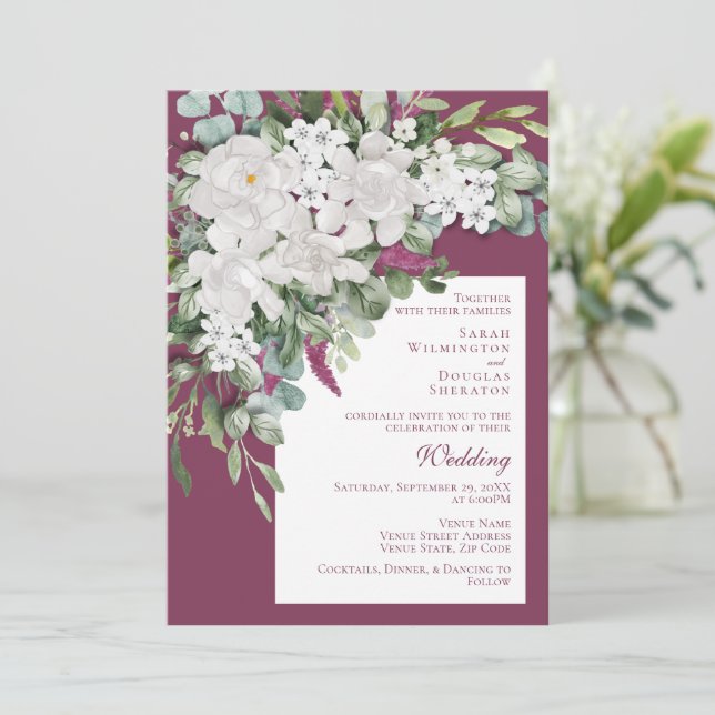 Gardenia / Invitación morada de Boda Snapdragon (Anverso de pie)