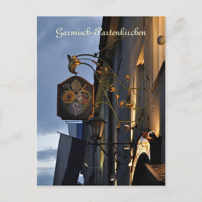 Garmisch-Partenkirchen en la tarjeta postal noctur (Anverso)