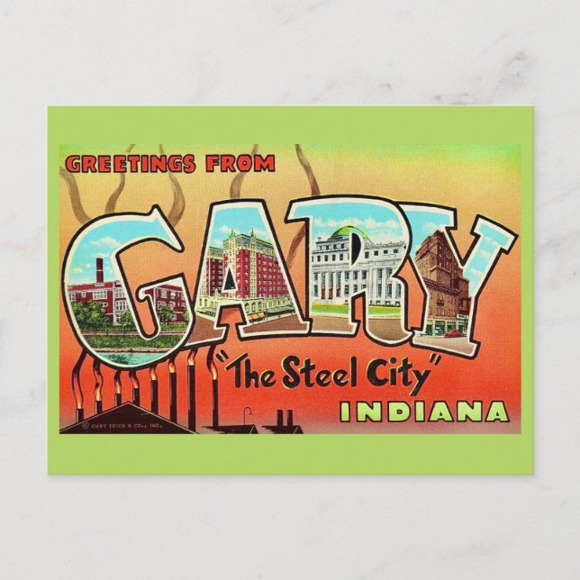 Gary Indiana - Tarjeta postal de ciudad de acero (Anverso)