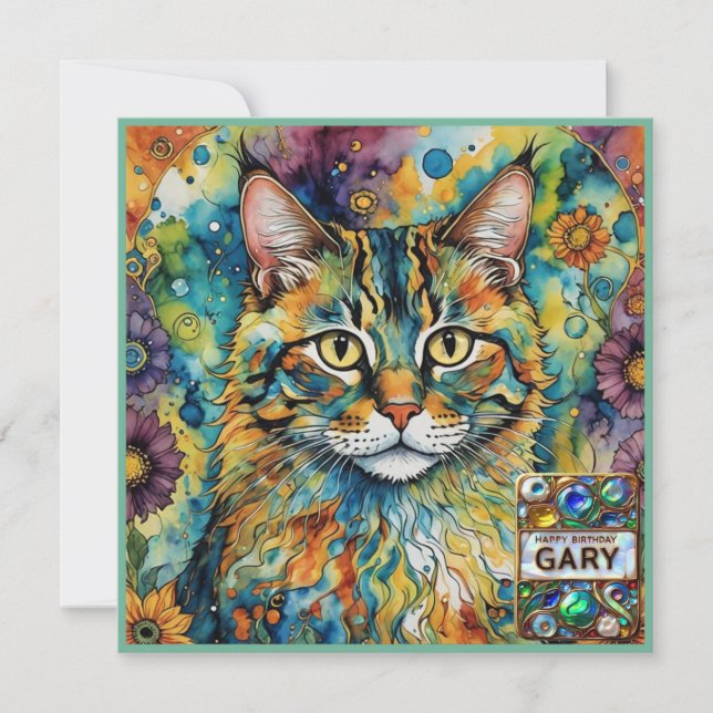 GARY ~ Tarjeta de cumpleaños ~ Multicolores de gat (Anverso)