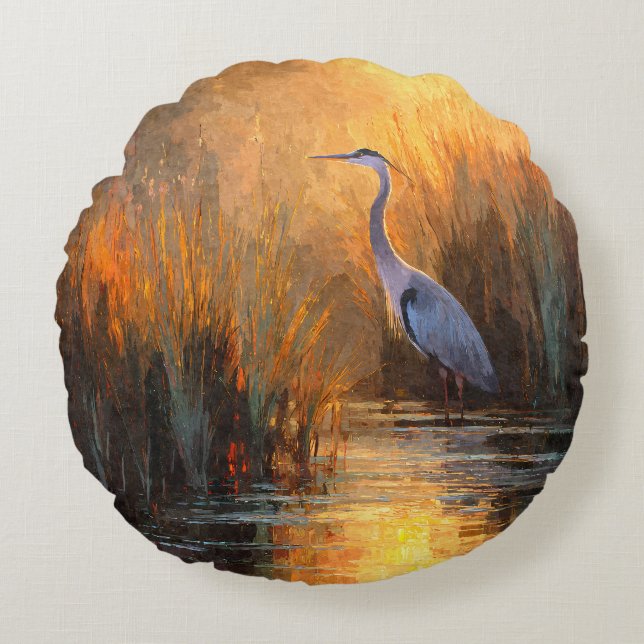 Garza de puesta de sol dorada Almohada de acuarela (Anverso)