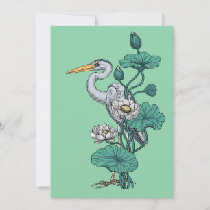 Garza en el jardín de loto blanco sobre jade