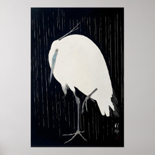 Garza en la lluvia impresión de arte japonés en ca