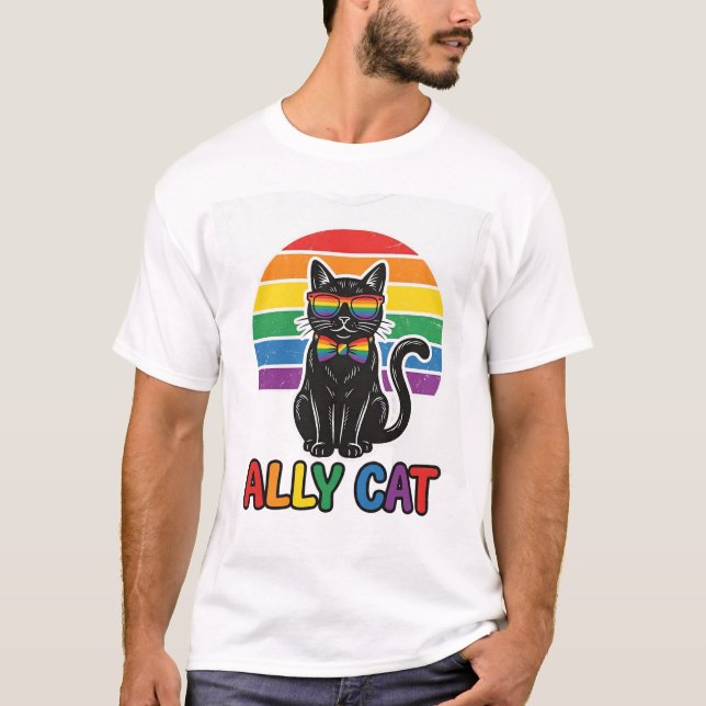 Gata Aliada Arcoíris Orgullo Diseño Camiseta Gato  (Anverso)