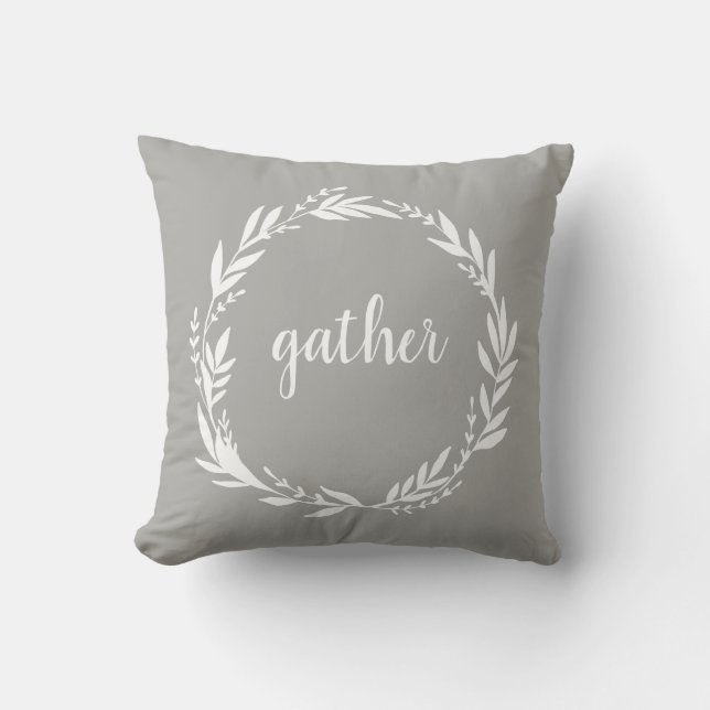 Gather Welcome Wreath Gray Cojín decorativo (Anverso)