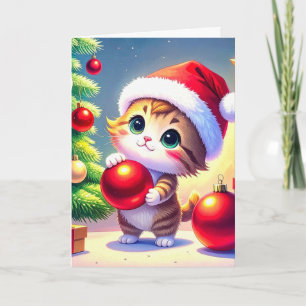 Gatito Adorable Ayudando Con El Árbol De Navidad