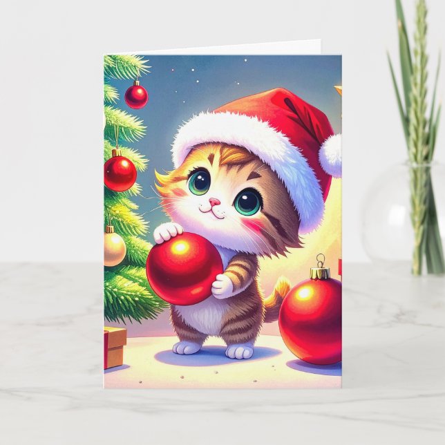 Gatito Adorable Ayudando Con El Árbol De Navidad (Anverso)