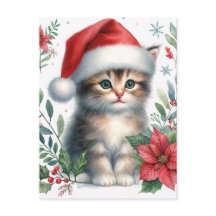 Gatito Adorable Con Gorro De Santa Tarjeta Postal