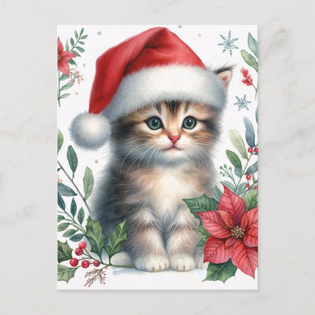 Gatito Adorable Con Gorro De Santa Tarjeta Postal  (Anverso)