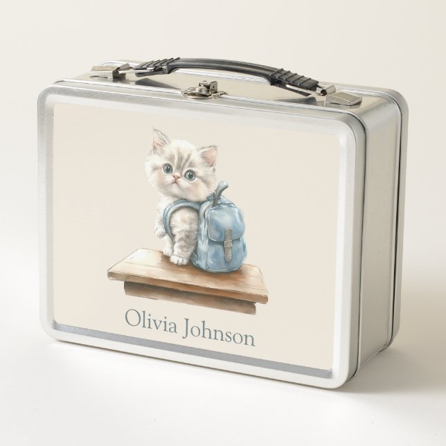 Gatito Adorable con Mochila Personalizado (Anverso)
