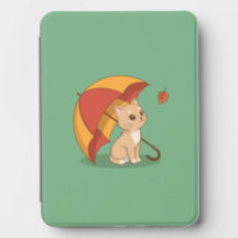 Gatito Adorable Gato Rojo Amarillo Paraguas Otoño